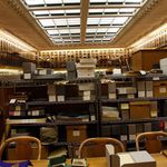 The Rare Books Room on the third floor of the NYPL is open to regular patrons and researchers. Boxes line the shelves with tantalizing labels like, "Lincoln Originals."